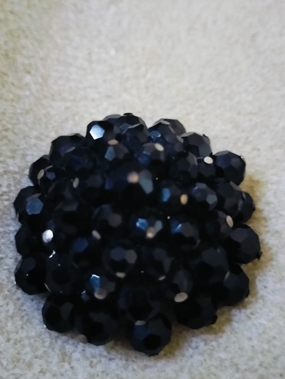 Vintage MCM Black Faceted Bead Cluster Dome Brooch Pin Round French Jet 1950s